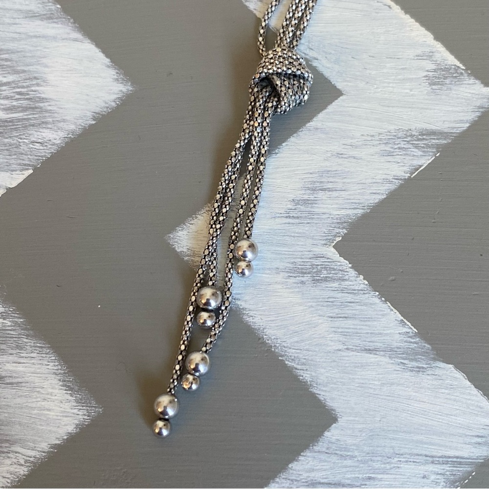 Sterling Silver Double Chain Diamond Cut Knot Necklace - Picture 9 of 11